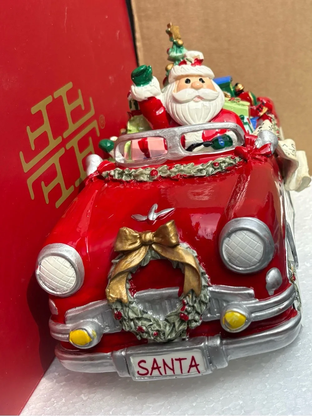 Sanita Red and White Santa Driving Holiday Car Figurine